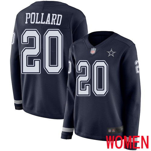 Women Dallas Cowboys Limited Navy Blue Tony Pollard #20 Therma Long Sleeve NFL Jersey